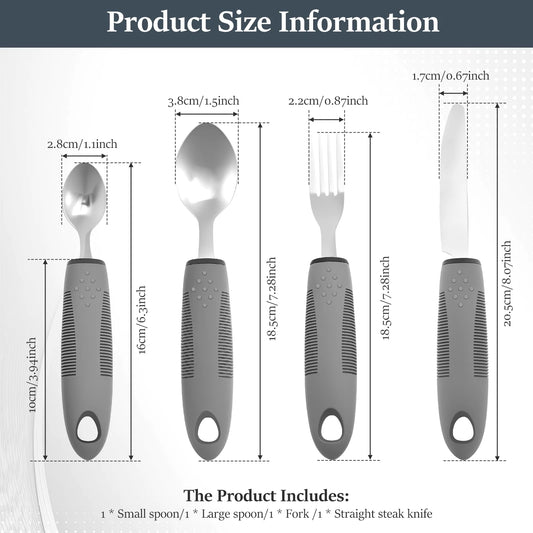 4 Pcs Adaptive Utensils Stainless Steel Built up Utensils for Adults Complete Weighted Silverware Set Nonslip Easy Grip