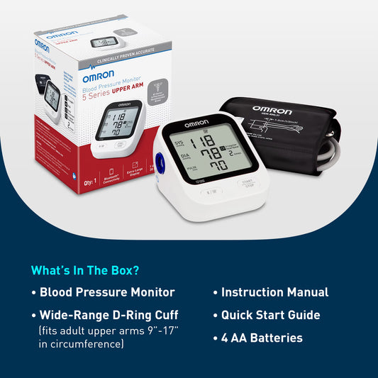 OMRON 5 Series Upper Arm Blood Pressure Monitor and Arm Cuff for Home Use