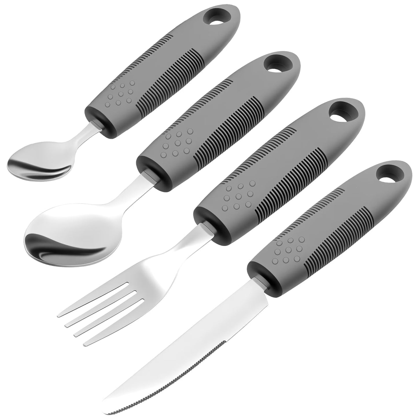 4 Pcs Adaptive Utensils Stainless Steel Built up Utensils for Adults Complete Weighted Silverware Set Nonslip Easy Grip