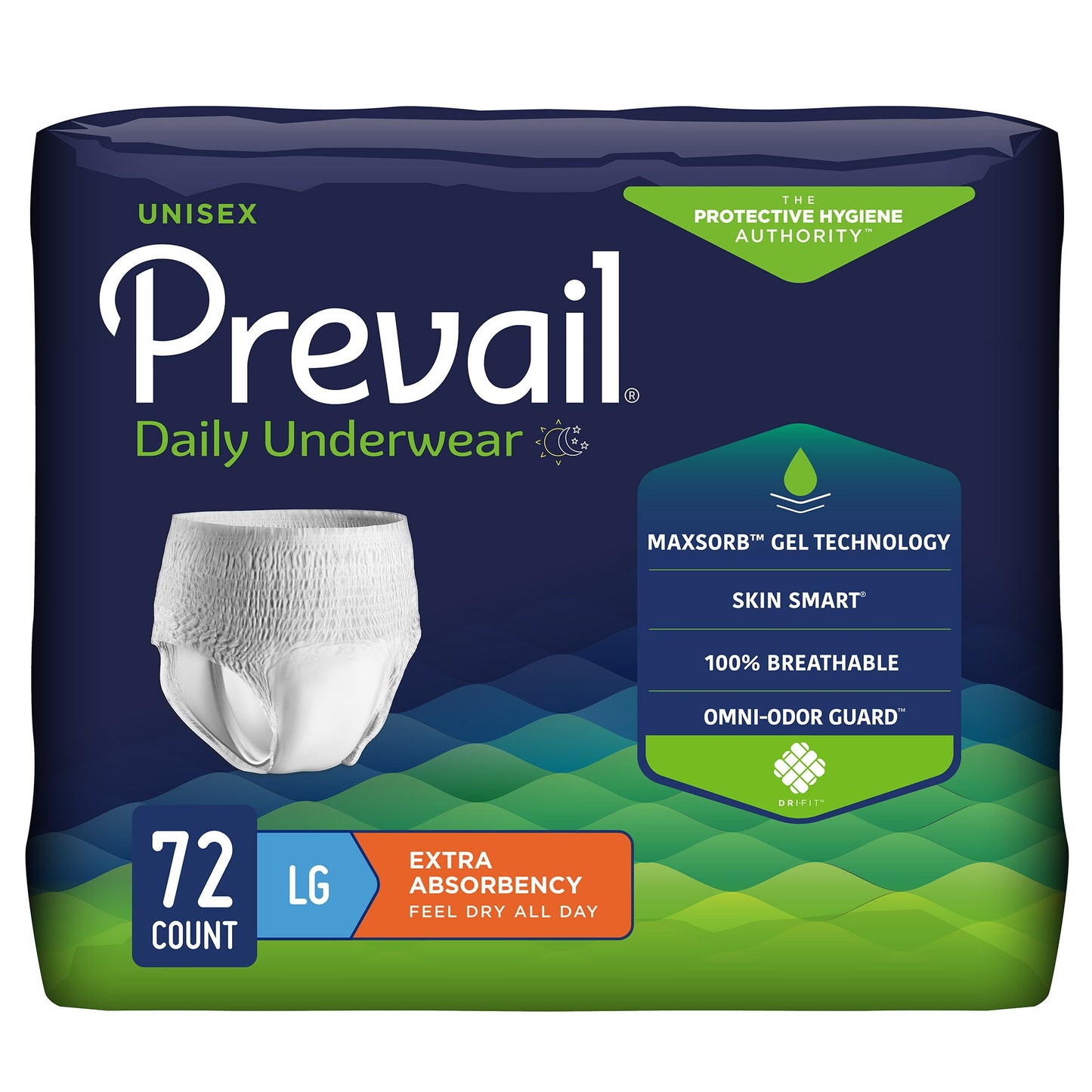 Absorbent Underwear Prevail® Daily Underwear Extra Pull On with Tear Away Seams Adult Large Unisex Disposable Moderate Absorbency