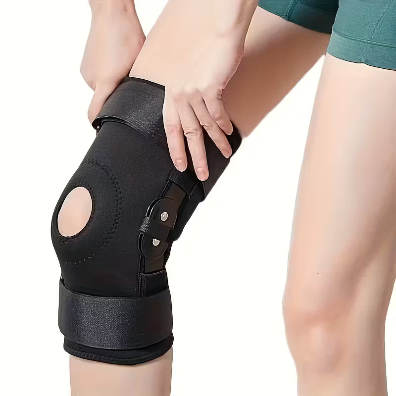 Adjustable Black Knee Brace with Bimetallic Stabilizer - Open Patella Design for ACL/ MCL Support,