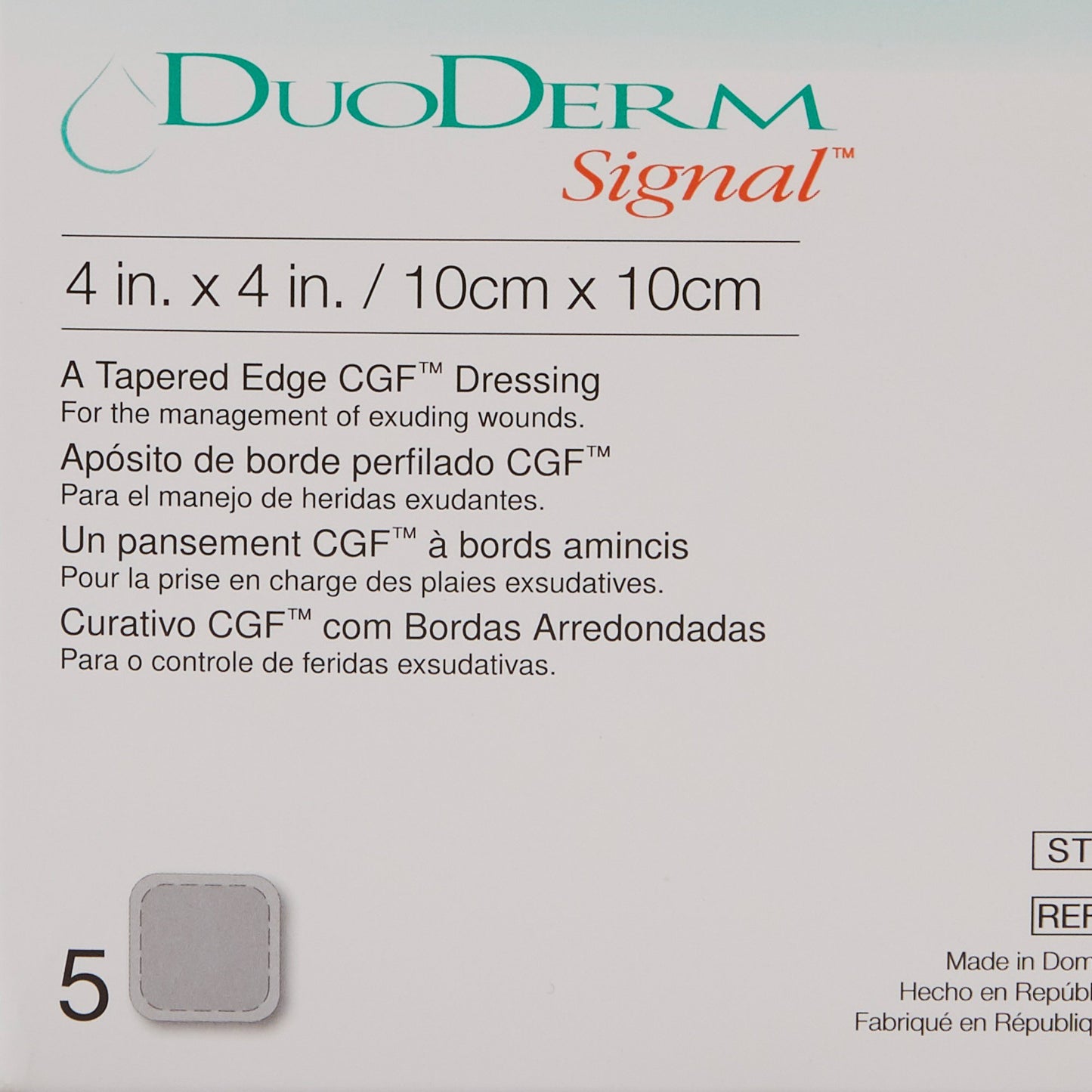 Hydrocolloid Dressing DuoDERM® Signal® CGF® Foam Backing 4 X 4 Inch Square Hydrocolloid