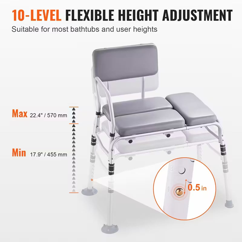 Lightweight Shower Transfer Bench for Elderly and Disabled with Padded Seat for Bathtub 500lbs