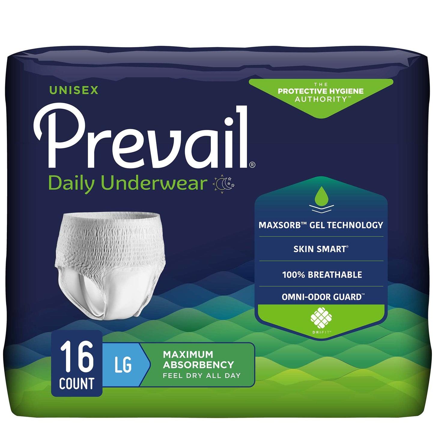Absorbent Underwear Prevail® Daily Underwear Maximum Pull On with Tear Away Seams Adult Large Unisex Disposable Heavy Absorbency
