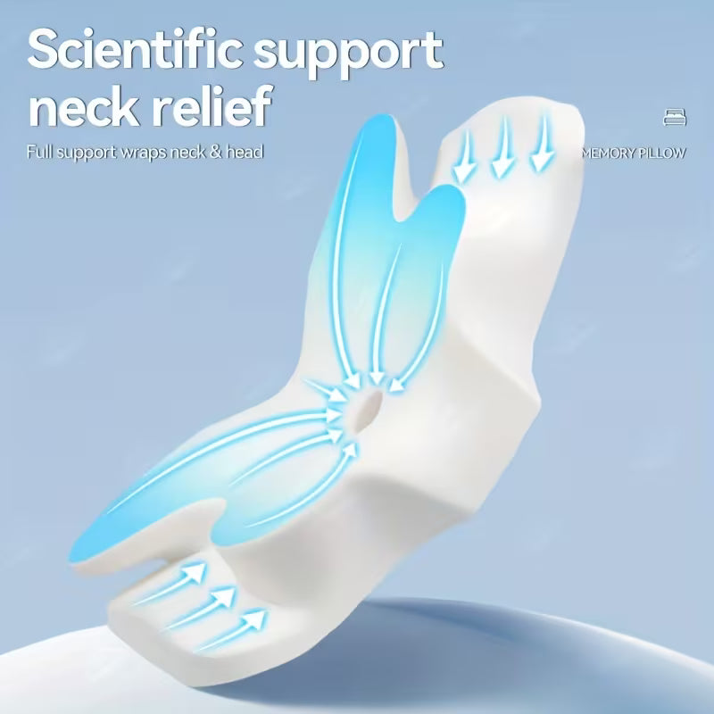 Butterfly-Shaped Memory Foam Cervical Neck Pillow - Ergonomic, Slow Rebound for Relaxation, Bedding for Back And Side Sleepers with Machine-Washable Pillowcase