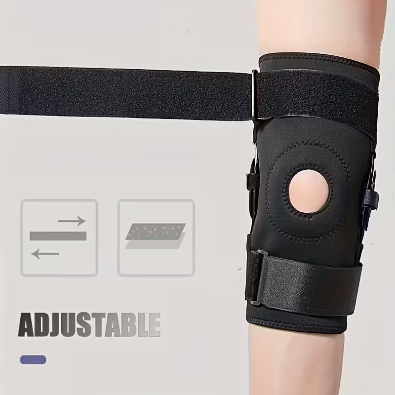 Adjustable Black Knee Brace with Bimetallic Stabilizer - Open Patella Design for ACL/ MCL Support,