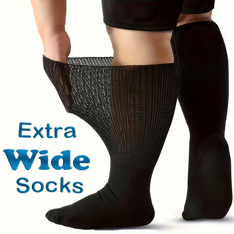 Extra Wide Diabetic Socks for  Loose Fit Top Neuropathy Swollen Feet, Stretch to 30" for Men, Women, Bariatric Seniors, Plus Size Socks, Non Binding Seamless Socks