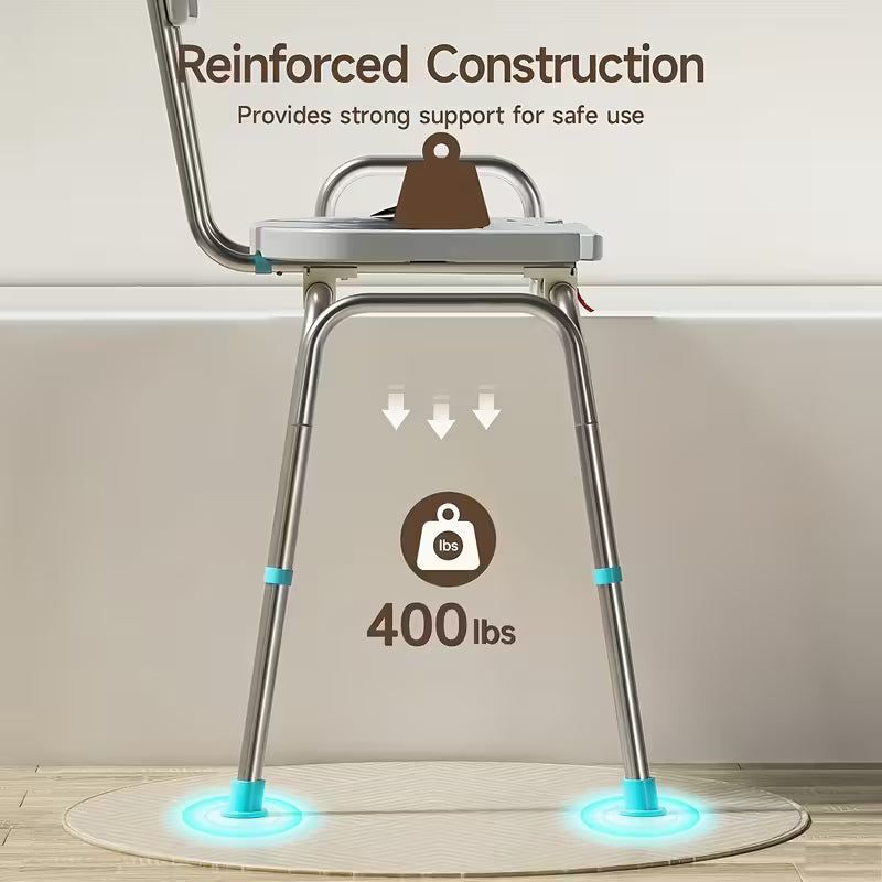 Heavy Duty Shower Chair] Heavy Duty 400Lbs Sliding Shower Chair Transfer Bench | Non-Slip Adjustable Height, Safety Belt