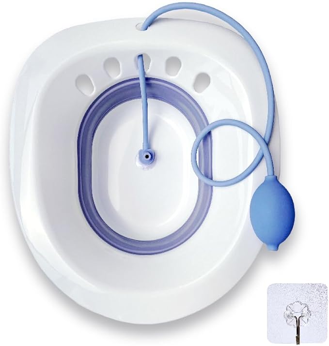 SILTZ BATH WITH BLUE FLUSHER hook for hemorrhoids, postpartum care, perineum relief, foldable for any  toilet seat FIT