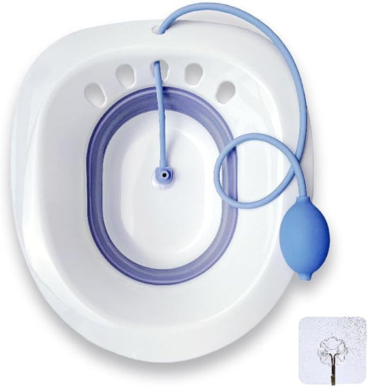 SILTZ BATH WITH BLUE FLUSHER hook for hemorrhoids, postpartum care, perineum relief, foldable for any  toilet seat FIT