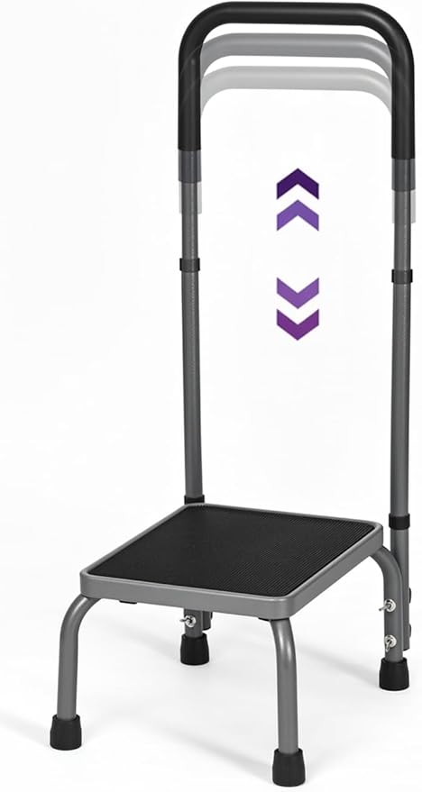 Step Stool with Handle, Adjustable Foot Stool with Non-Slip Rubber Feet, Sturdy Step Stool for Elderly, Adult, Kids, 300 lbs Capacity at Kitchen, Bedroom, Bathroom, Car