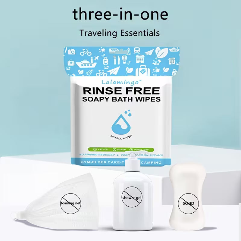 100pcs No-Rinse Bath Wipes - 11.81x11.81in Disposable Foaming Body Cleansing Cloths, Alcohol-Free & Fragrance-Free,