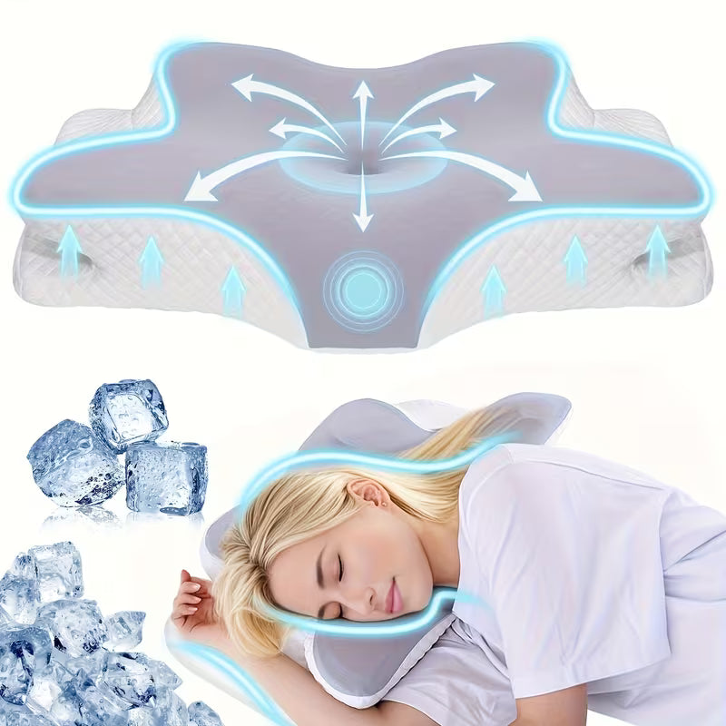 Butterfly-Shaped Memory Foam Cervical Neck Pillow - Ergonomic, Slow Rebound for Relaxation, Bedding for Back And Side Sleepers with Machine-Washable Pillowcase