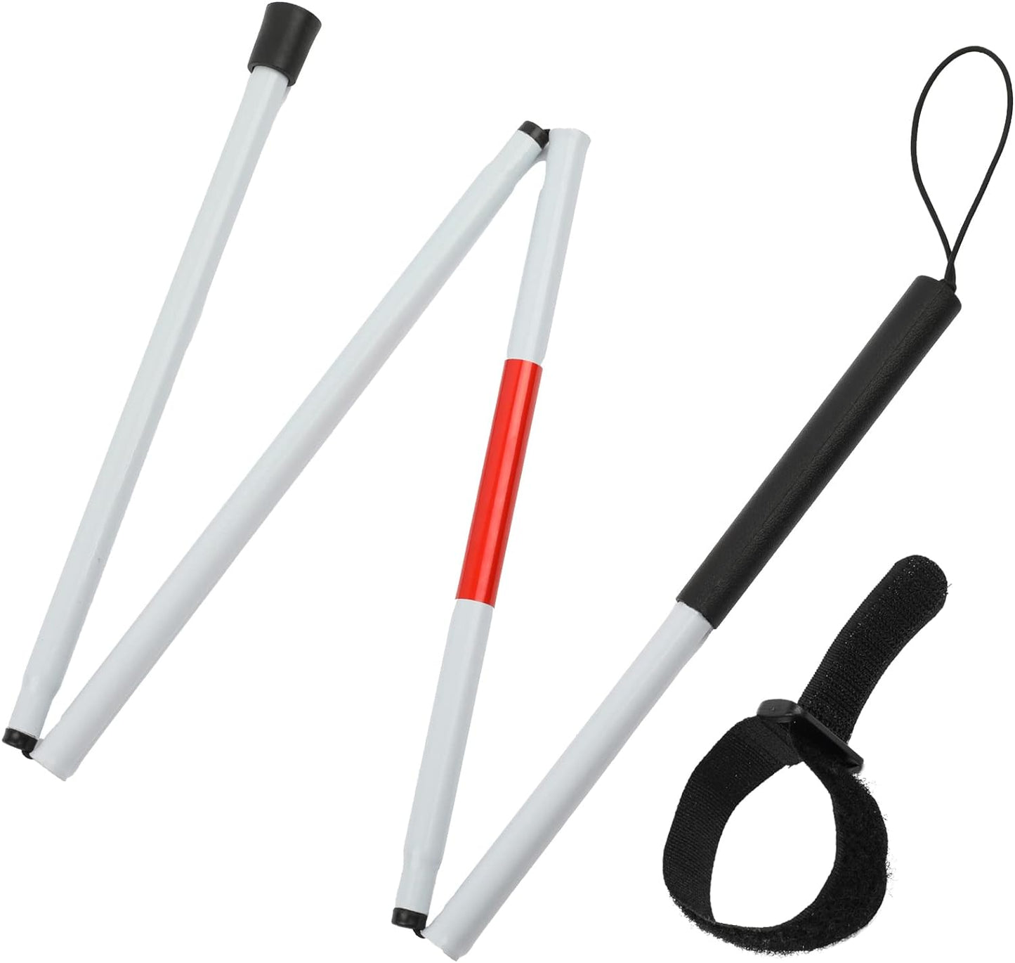 48" Folding Aluminum Blind Cane with Red Reflective Tape – Non-Slip, Collapsible Walking Stick for the Visually Impaired