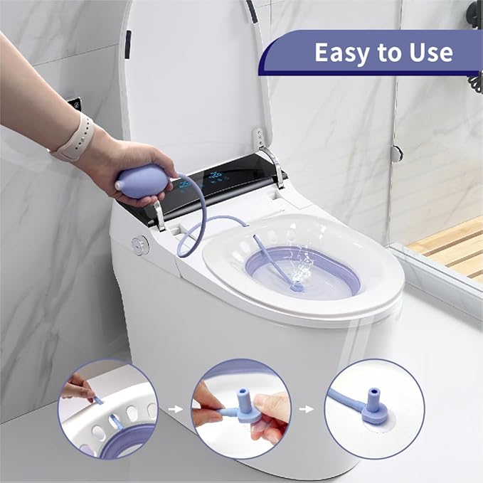 SILTZ BATH WITH BLUE FLUSHER hook for hemorrhoids, postpartum care, perineum relief, foldable for any  toilet seat FIT