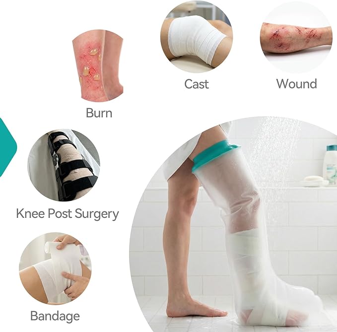 Leg Cast Cover for Showering, Waterproof Silicone Shower Protector for Full Leg Adult, Watertight Shower Boots for Foot After Surgery, Knee, Ankle, Boot