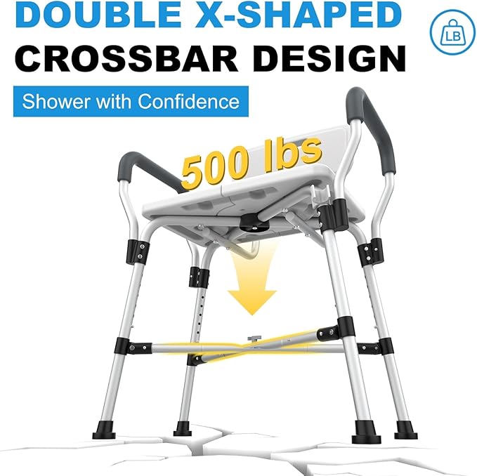 Extra Wide Shower Chair for Inside Shower with Arms and Back, 500 lbs Heavy Duty Shower Seat for Bathtub