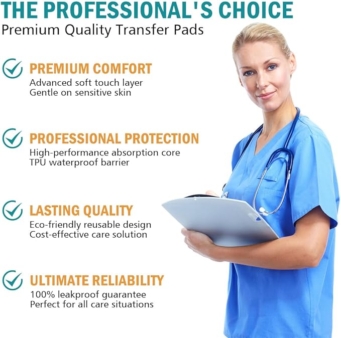 34"x52" Positioning Bed Pad with Reinforced Handles, Waterproof & Reusable Incontinence pads