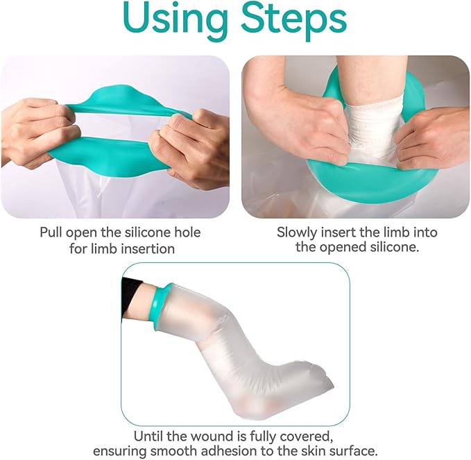 Leg Cast Cover for Showering, Waterproof Silicone Shower Protector for Full Leg Adult, Watertight Shower Boots for Foot After Surgery, Knee, Ankle, Boot