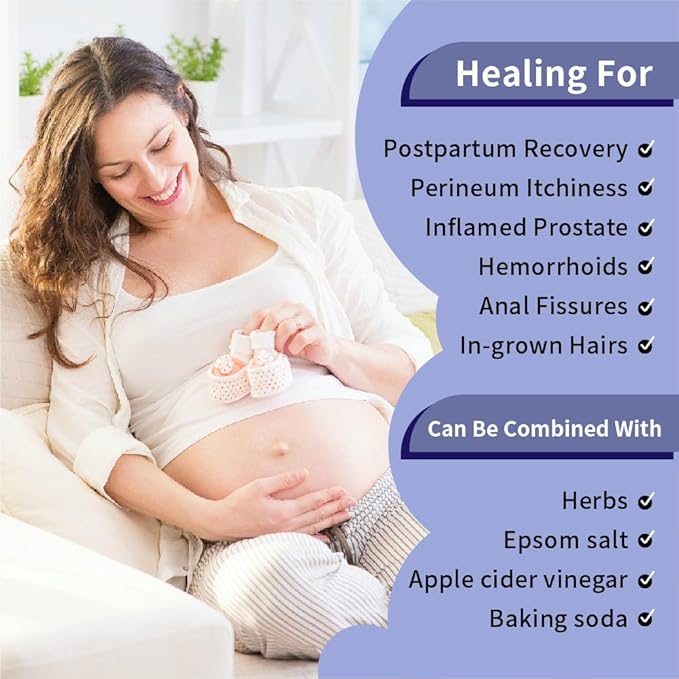 SILTZ BATH WITH BLUE FLUSHER hook for hemorrhoids, postpartum care, perineum relief, foldable for any  toilet seat FIT