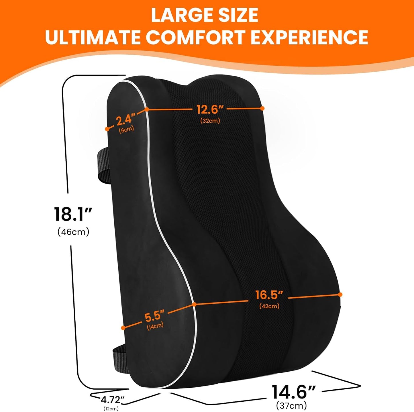 CloudBliss Lumbar Pillow – Memory Foam Back Support with Adjustable Straps & Mesh Cover for Office, Car, Gaming (Black)