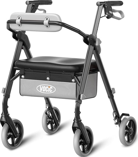 Z11 Rollator Walker with Seat, Max 380 lbs, Avant Walkers with Ergo Seat & Backrest, Foldable Rollator Adjustable Height, All Terrain Walker, Lightweight