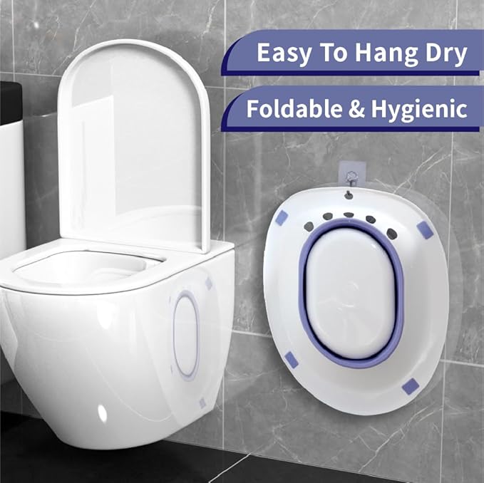 SILTZ BATH WITH BLUE FLUSHER hook for hemorrhoids, postpartum care, perineum relief, foldable for any  toilet seat FIT