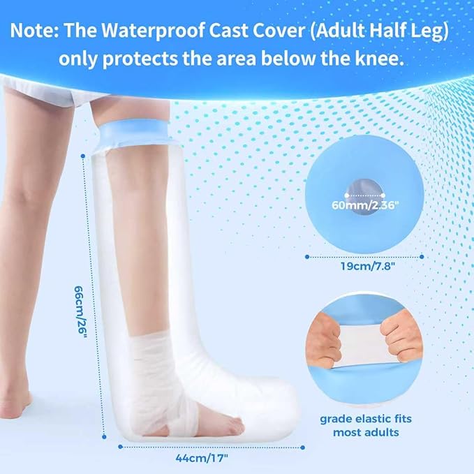 Cast Covers for Shower Leg, Waterproof Cast Cover Adult, Reusable Watertight Seal Tight Bathing Guard for Guard for Foot(Adult Half Leg)