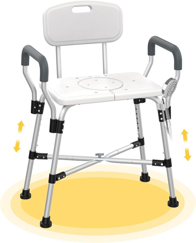 Extra Wide Shower Chair for Inside Shower with Arms and Back, 500 lbs Heavy Duty Shower Seat for Bathtub