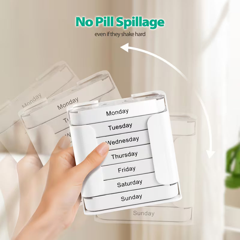Pill Box Organizer, 7-Day Large Capacity Portable Weekly Pill Organizer with Removable Daily Dividers, Daily Medication Planner