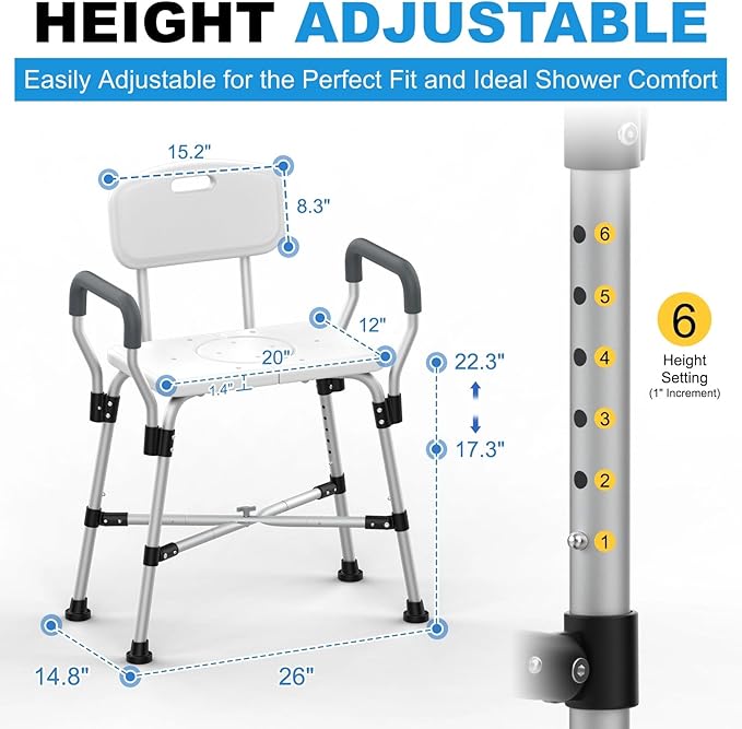 Extra Wide Shower Chair for Inside Shower with Arms and Back, 500 lbs Heavy Duty Shower Seat for Bathtub