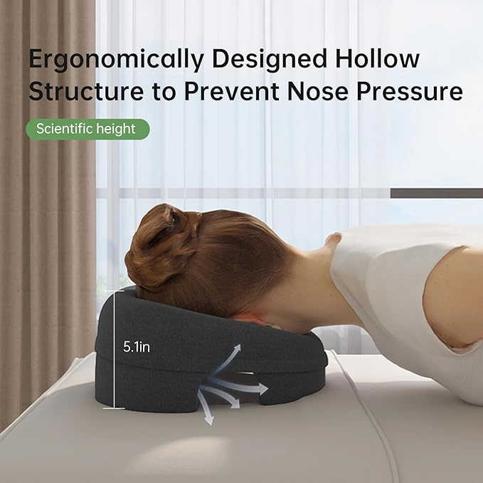 Face Down Pillow for Massage - Headrest Face Pillow for Bed, Stomach Sleeping, Prone Sleepers, Post-Eye Surgery Recovery, and Beach Tanning.