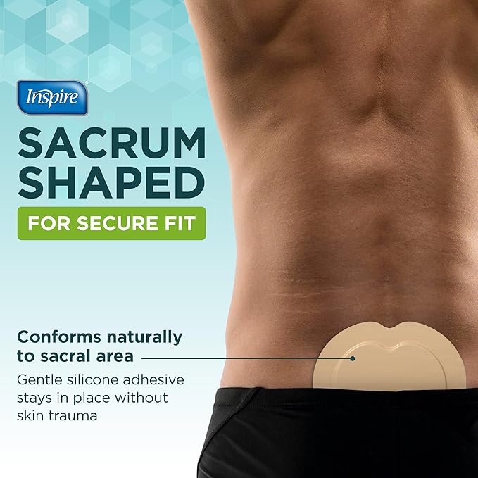 Inspire Sacral Silicone Foam Dressing Large Waterproof Bandages for Wounds, Burns & Bed Sores Safe for Sensitive Skin, Adhesive Pad Sacrum Dressings for Post-Surgery Wound Care (7 x 7 in)