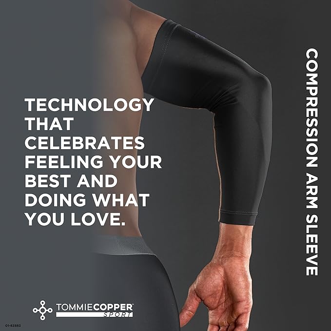 Tommie Copper Arm Compression Sleeve 15-20 mmHg, 100% Copper & Zinc Infused