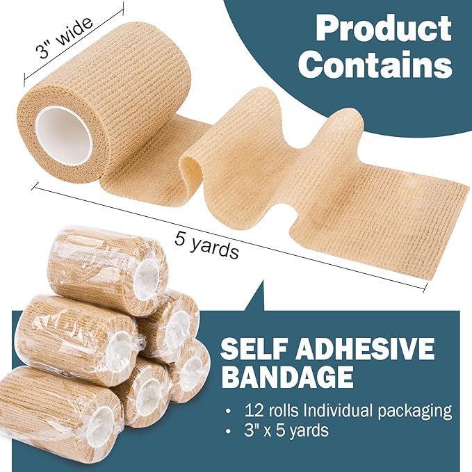 Self Adhesive Bandage Wrap, 3" X 5 Yards Elastic Cohesive Bandage Wrap, Ankle Tape, Tattoo Grip Tape