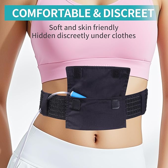 Peritoneal Dialysis Belt, Breathable Mesh PD Catheter Fixation Belt, Used for Safe Gastric and Abdominal Feeding of Peg, G, J Tubes for Male and Female Adult Patients, with Storage Bag (Black,S)