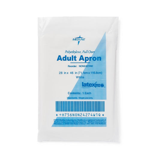 General Purpose Apron One Size Fits Most Pullover Style White Disposable