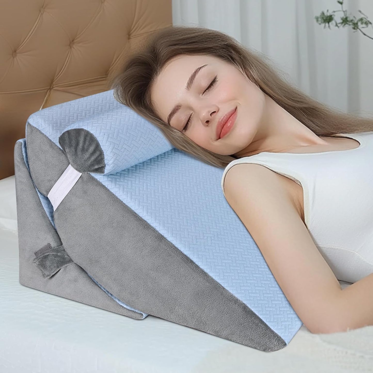 Bed Wedge Pillow for Sleeping, Adjustable Wedge Pillow Set for After Surgery, Elevated Triangle Pillow for Acid Reflux and Back Pain Relief, Post Surgery, Sleep Apnea, Back Support