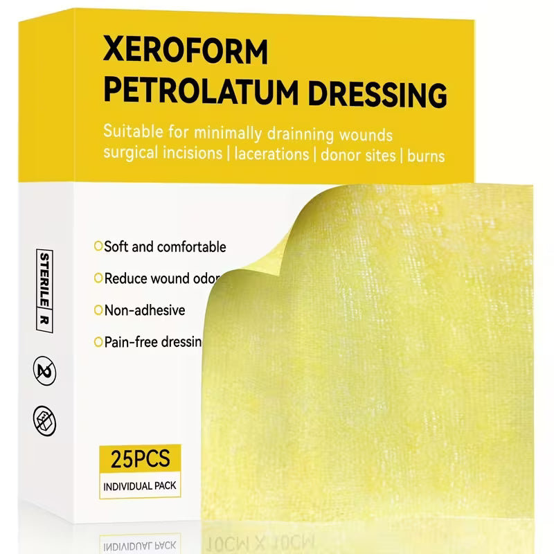 4"x4" Xeroform Petrolatum Gauze Dressing, 25 Individual Packs, Non-Adherent Wound