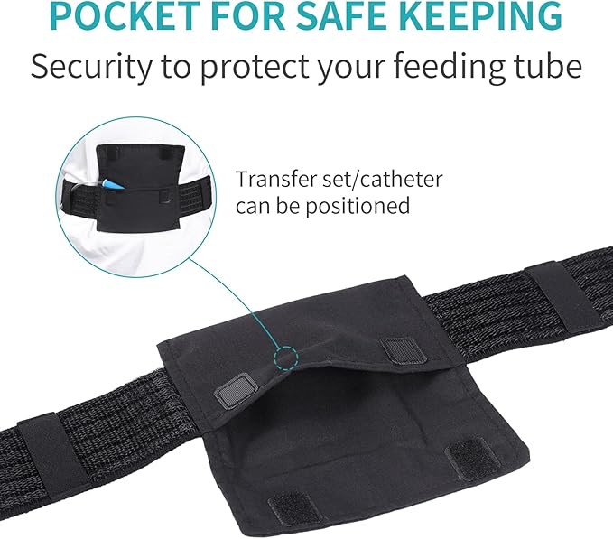 Peritoneal Dialysis Belt, Breathable Mesh PD Catheter Fixation Belt, Used for Safe Gastric and Abdominal Feeding of Peg, G, J Tubes for Male and Female Adult Patients, with Storage Bag (Black,S)