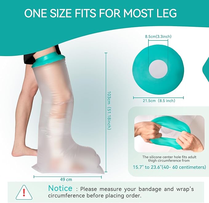Leg Cast Cover for Showering, Waterproof Silicone Shower Protector for Full Leg Adult, Watertight Shower Boots for Foot After Surgery, Knee, Ankle, Boot