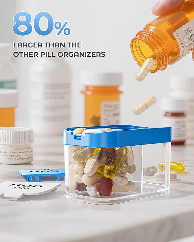 Oversized Weekly Pill Organizer for 7 Or 30 Days Featuring Morning And Evening Sections