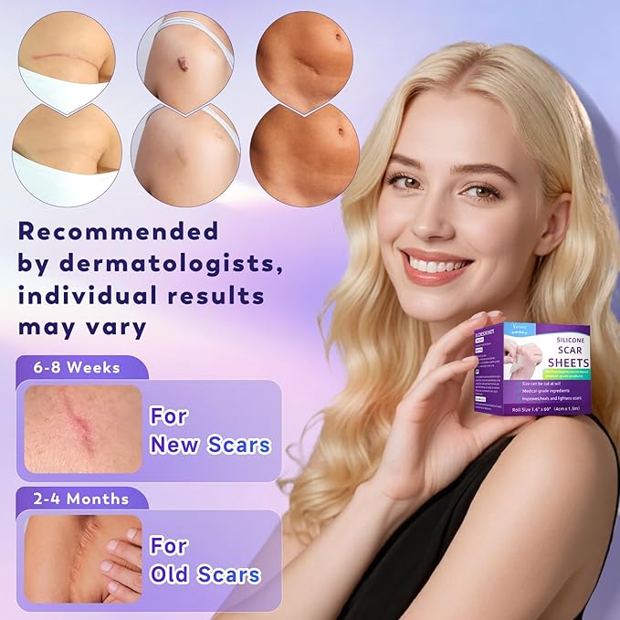 Silicone Scar Sheets, Silicone Scar Tape(1.6"x 60" Roll-1.5M), for Surgical Scars, Burn, C-Section, Keloid Scars, Acne