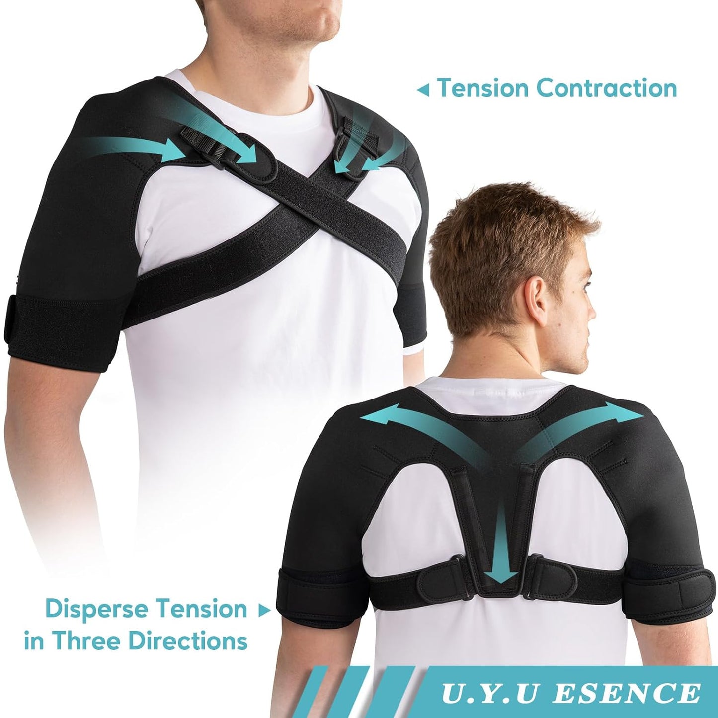 Double Shoulder Brace for Men & Women, Dual Support Compression Sleeve for Sleeping & Pain Relief (M: 16.5"–17.5")