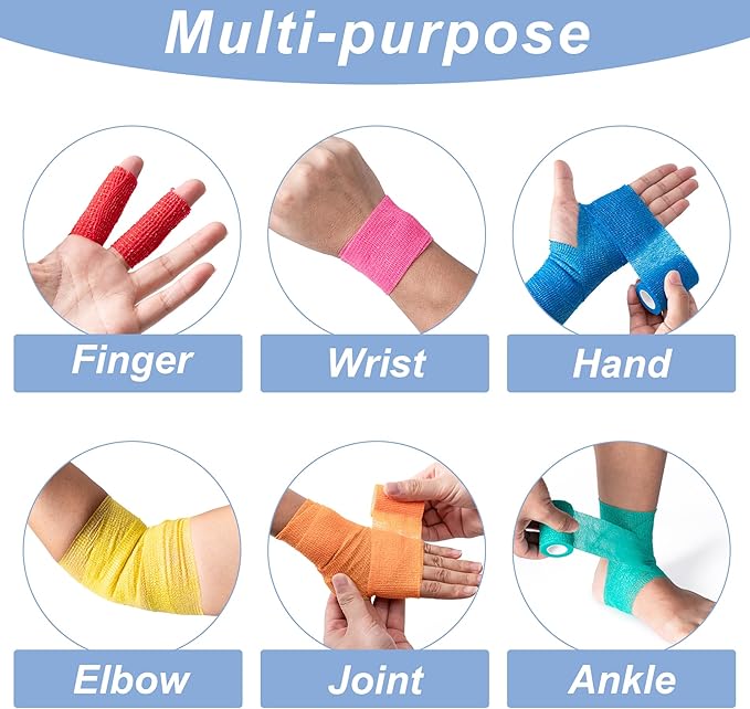 Multicolor Self Adhesive Bandage Wraps,2" X 5 Yards Non-Woven Elastic Cohesive Bandage Wrap, Color Athletic Tape
