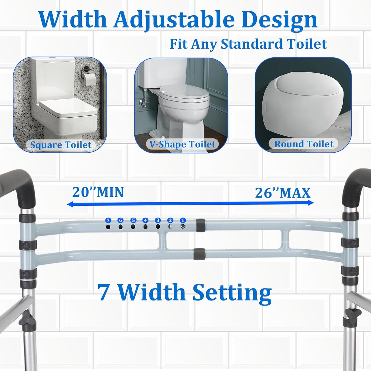 Toilet Safety Rail – Adjustable Heavy-Duty Handles, Detachable, Fits Most Toilets
