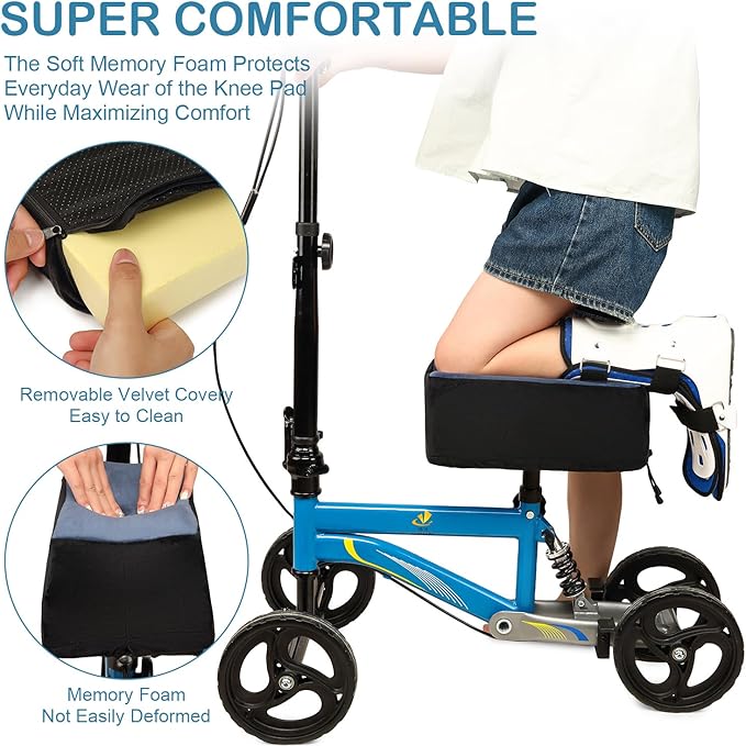 Knee Scooter Cushion Cover - Soft and Comfortable Knee Scooter Pad with Removable 2'' Thick Memory Foam Cushion