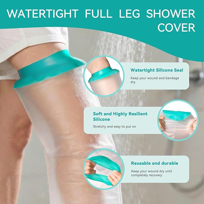 Leg Cast Cover for Showering, Waterproof Silicone Shower Protector for Full Leg Adult, Watertight Shower Boots for Foot After Surgery, Knee, Ankle, Boot