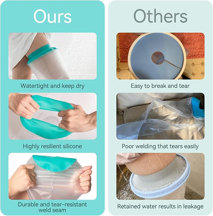 Leg Cast Cover for Showering, Waterproof Silicone Shower Protector for Full Leg Adult, Watertight Shower Boots for Foot After Surgery, Knee, Ankle, Boot