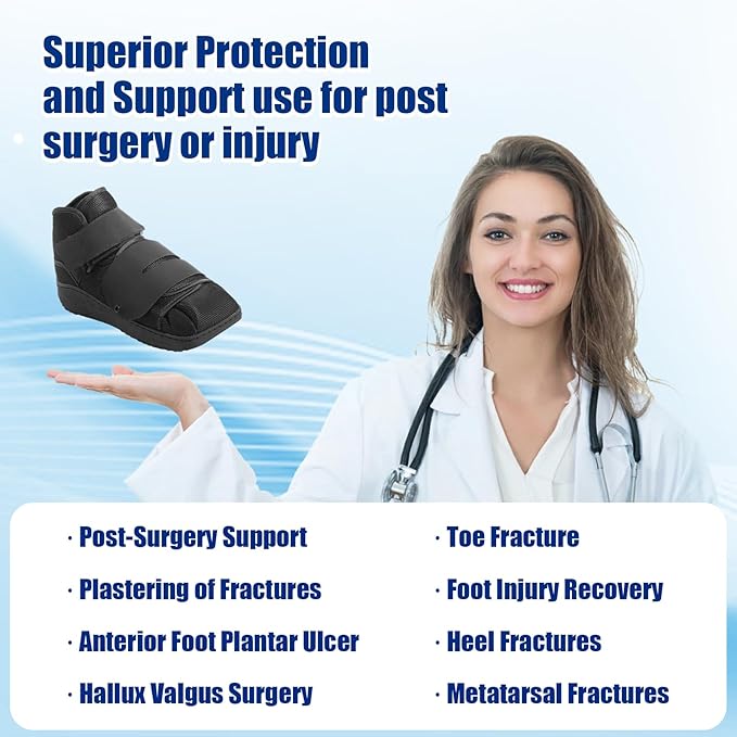 Closed Post Op Shoe, Post Op Shoes, Fracture Medical Walking Shoes for Men and Women-Post Surgery or Operation Foot Support, Broken Foot or Toe, Squared, L